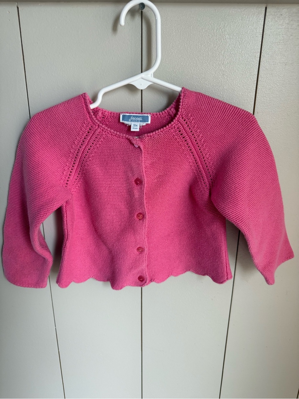 Jacadi Pink Knit Cardigan with Scalloped Hem